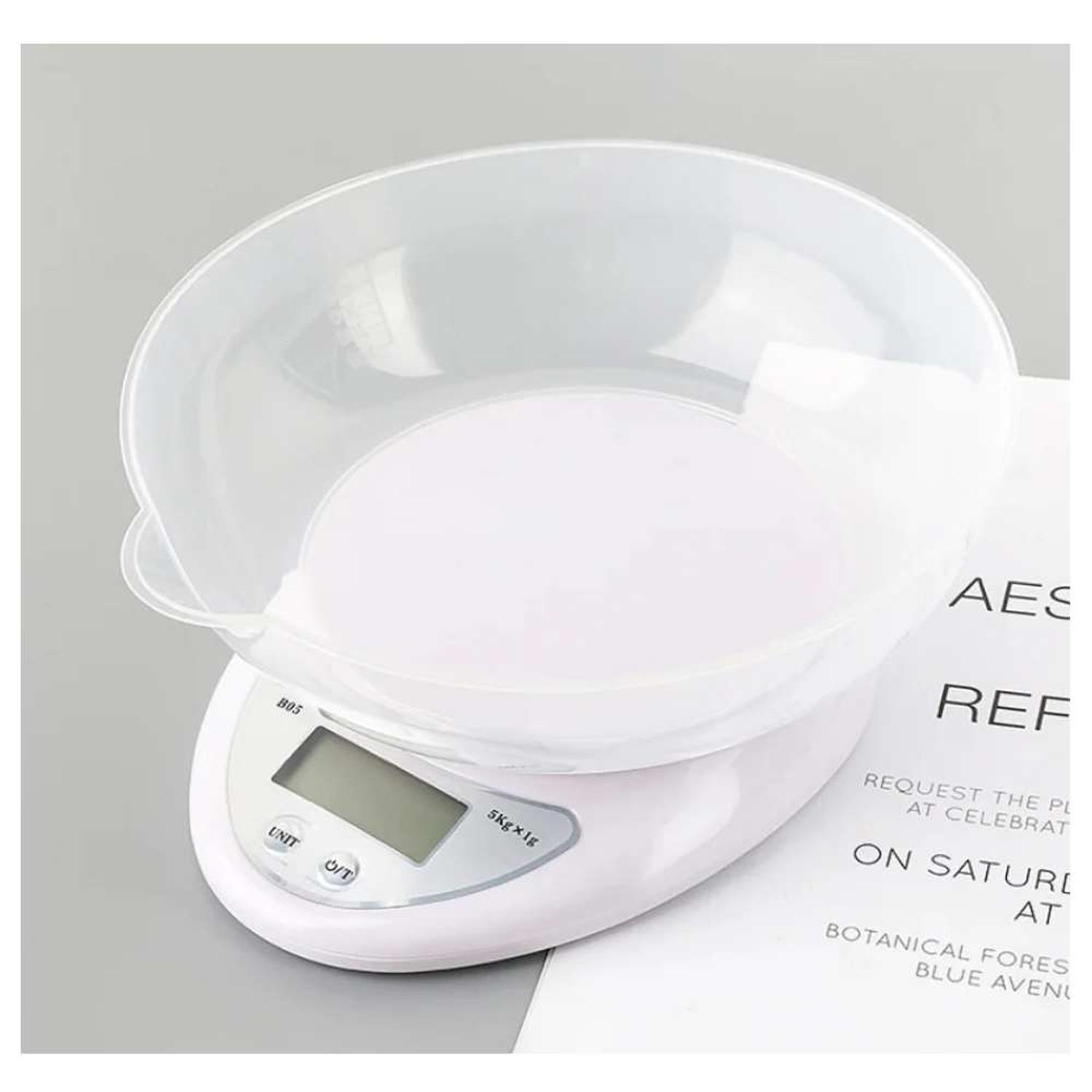BALANZA PESA DIGITAL DE COCINA 5 KILOS A PILAS CON RECIPIENTE B05 - 5