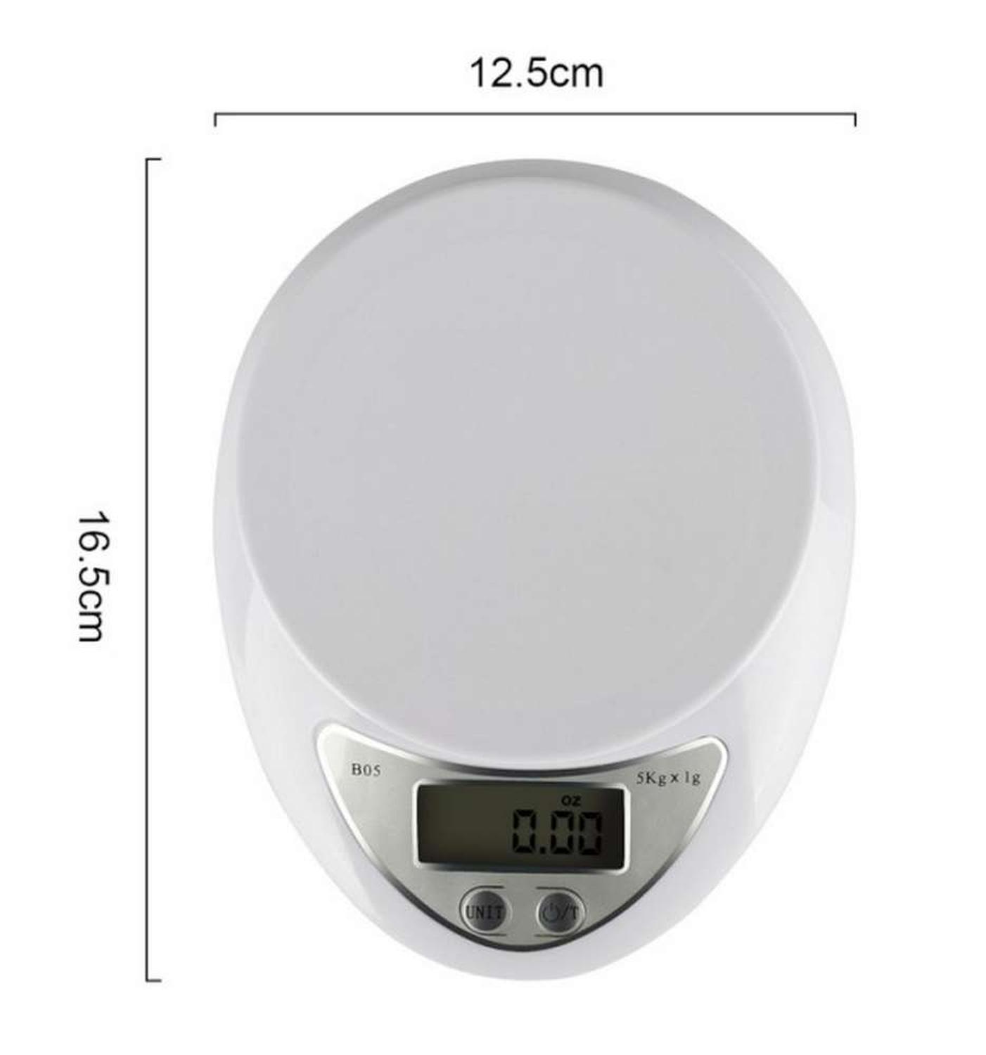 BALANZA PESA DIGITAL DE COCINA 5 KILOS A PILAS CON RECIPIENTE B05 - 7