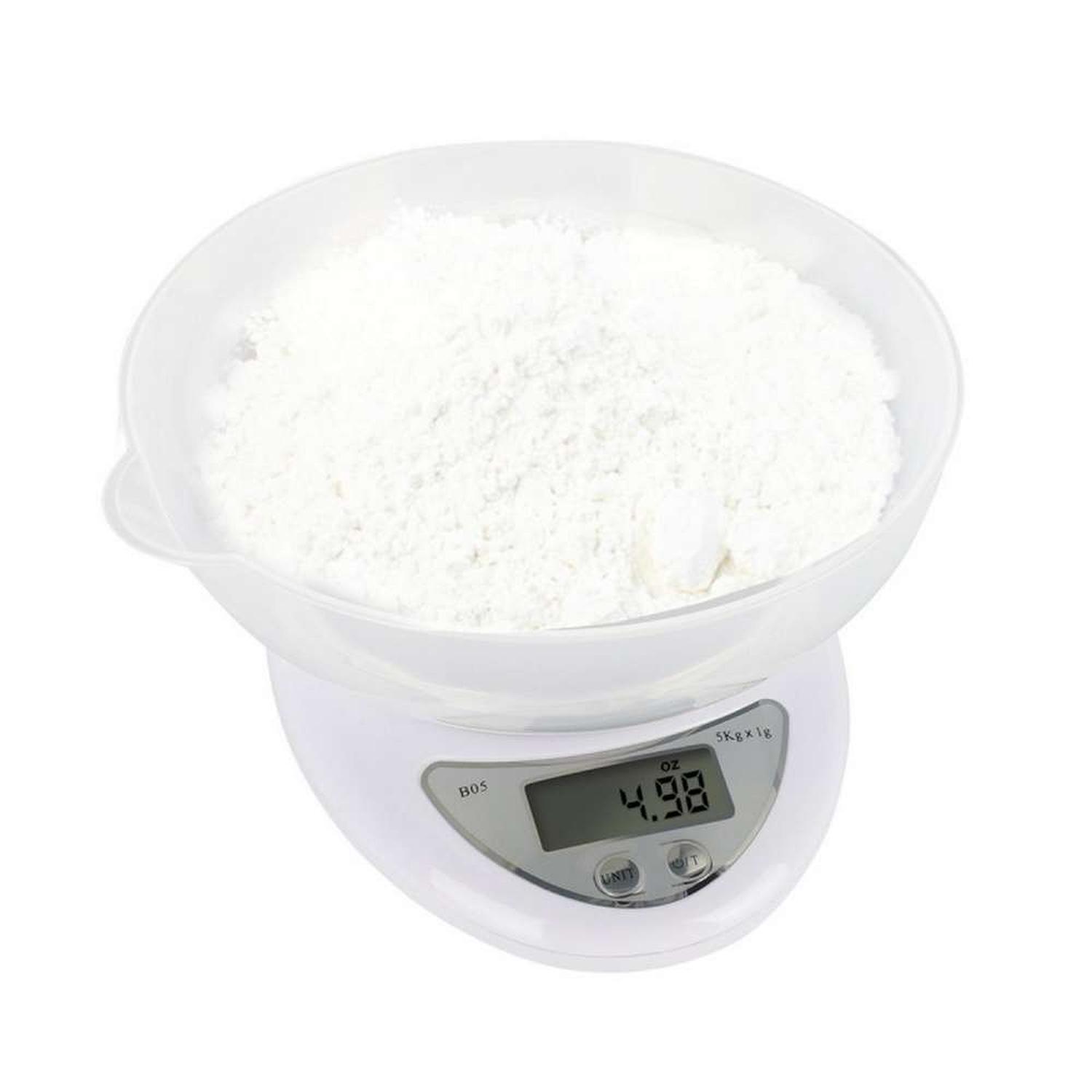 BALANZA PESA DIGITAL DE COCINA 5 KILOS A PILAS CON RECIPIENTE B05 - 8