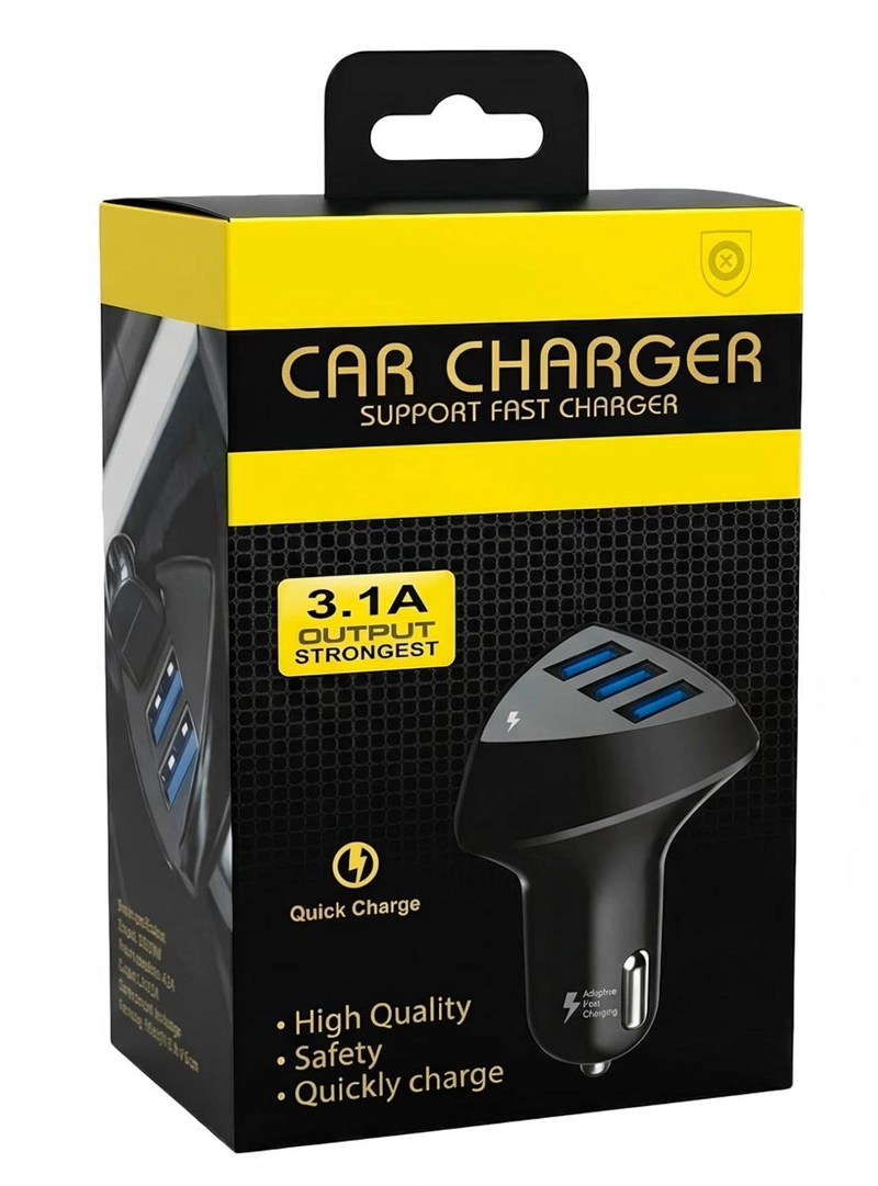 CARGADOR CELULAR AUTO 3 PUERTO USB CARGA RAPIDA LINTERNA GPS COLOR AL AZAR - 4