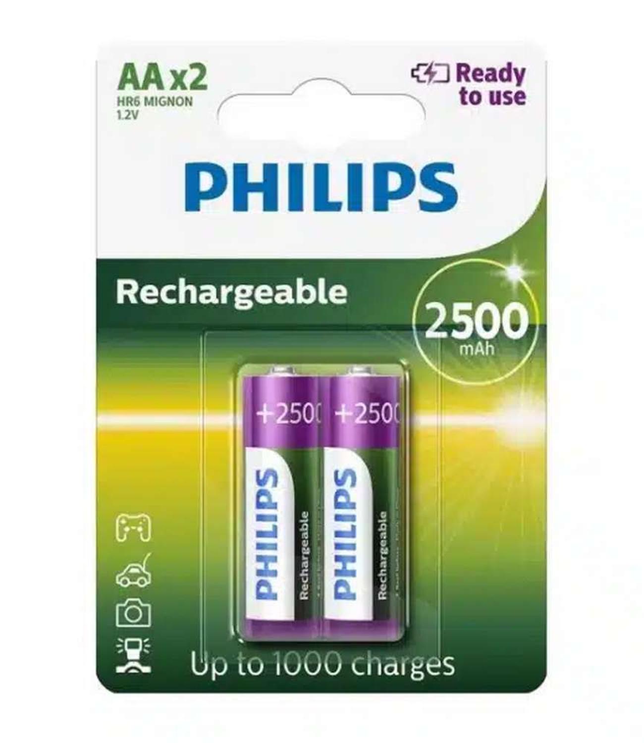 PILAS GEN PACK 2 RECARGABLES PHILIPS AA CONTROL LINTERNA JUGUETE PACK AA - 1