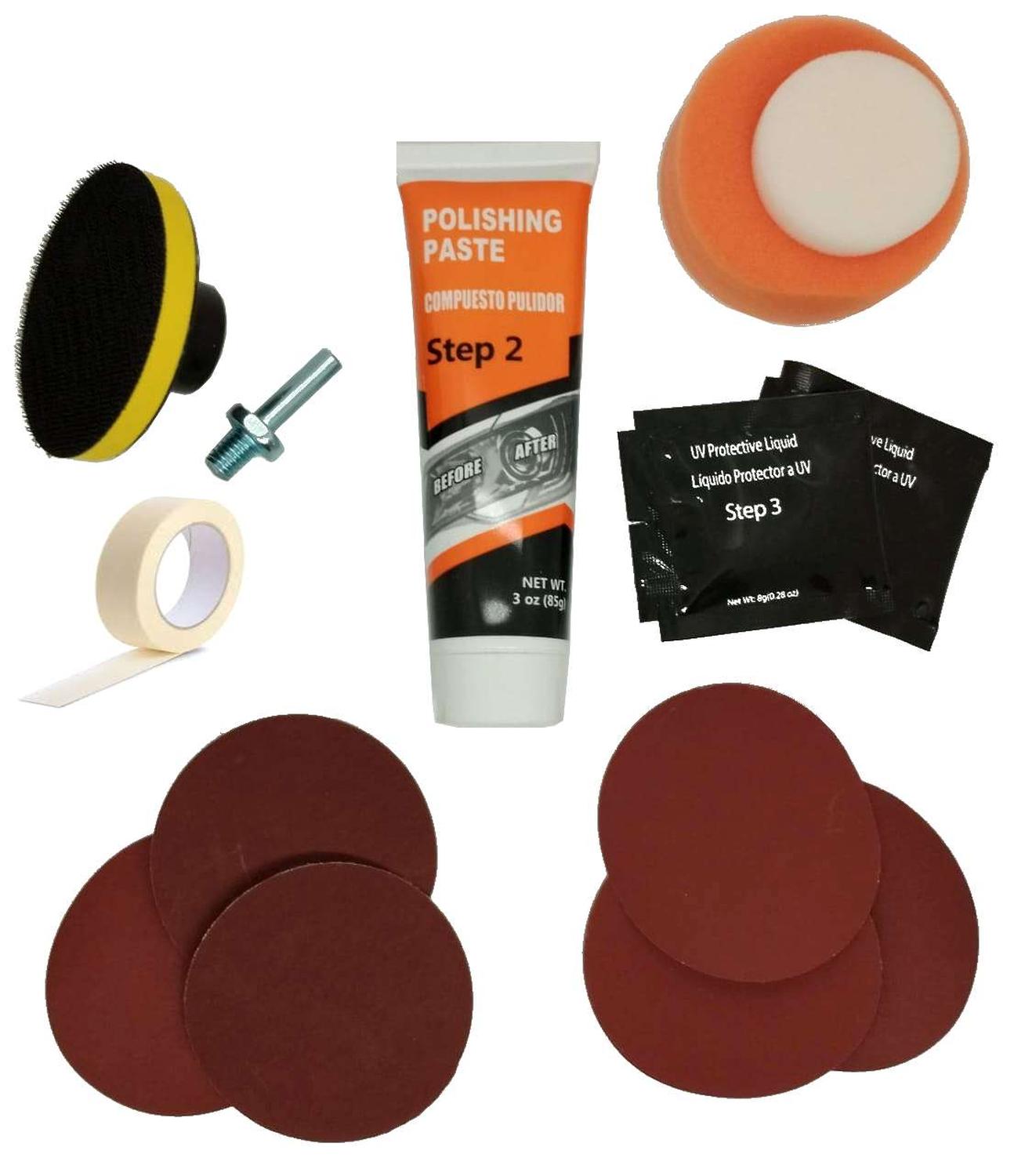 KIT RESTAURADOR MICA REPARA FOCO OPACO DE AUTO LUZ SOL UV PULIDO LIMPIADOR MULTICOLOR PULIDOR XF01 - 1