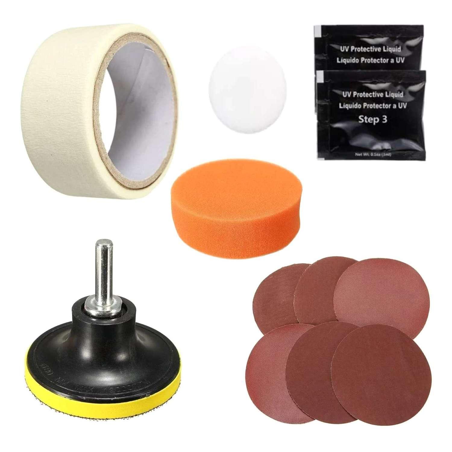 KIT RESTAURADOR MICA REPARA FOCO OPACO DE AUTO LUZ SOL UV PULIDO LIMPIADOR MULTICOLOR PULIDOR XF01 - 5