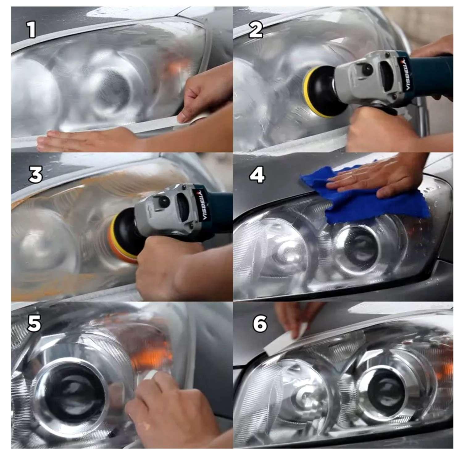 KIT RESTAURADOR MICA REPARA FOCO OPACO DE AUTO LUZ SOL UV PULIDO LIMPIADOR MULTICOLOR PULIDOR XF01 - 6