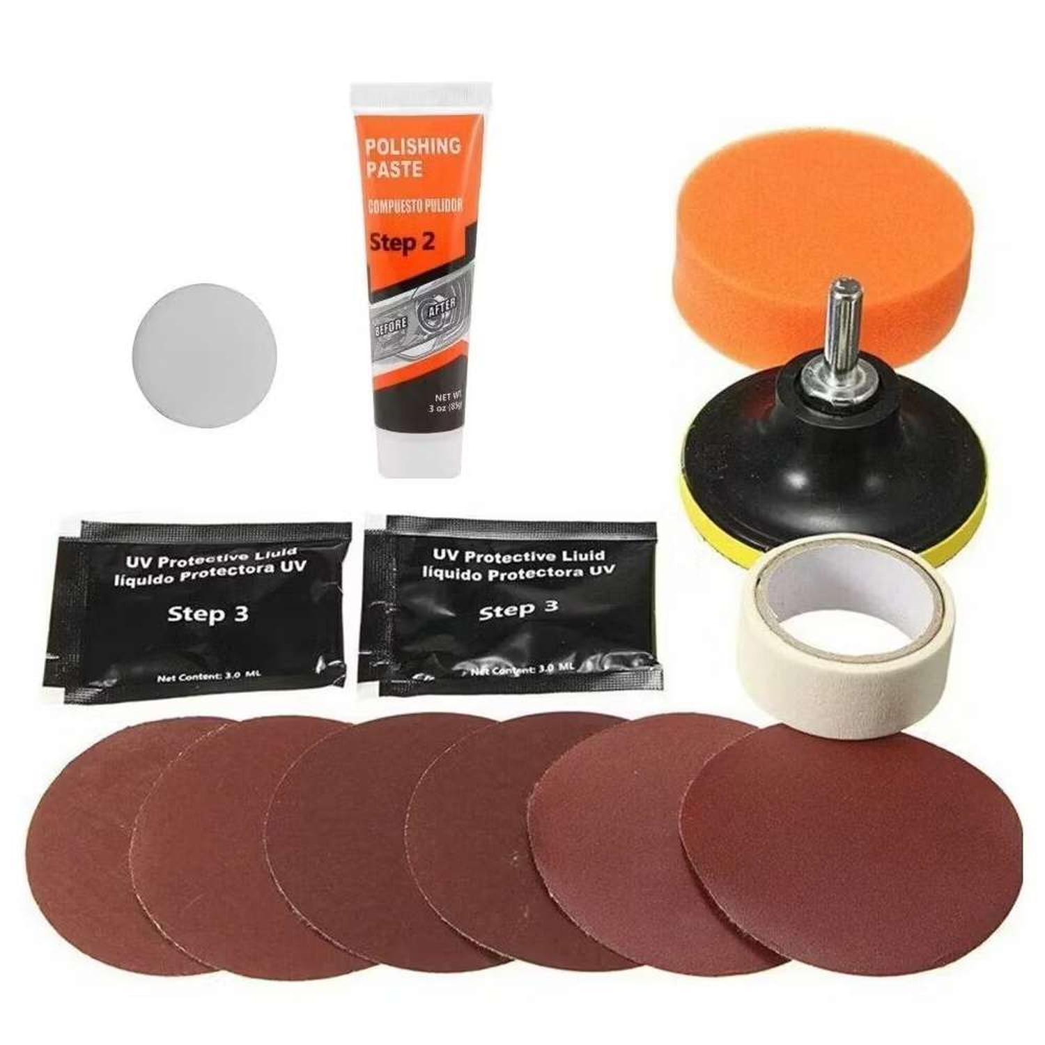 KIT RESTAURADOR MICA REPARA FOCO OPACO DE AUTO LUZ SOL UV PULIDO LIMPIADOR MULTICOLOR PULIDOR XF01 - 7