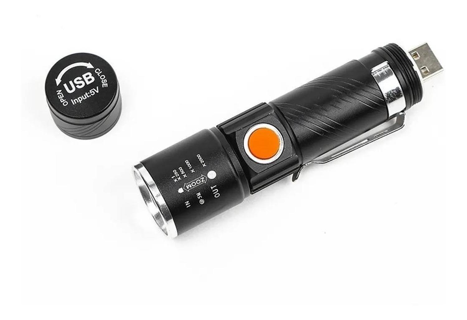 LINTERNA LED CON ZOOM RECARGABLE PUERTO USB CON ALTO ALCANCE CON TAPA - 2