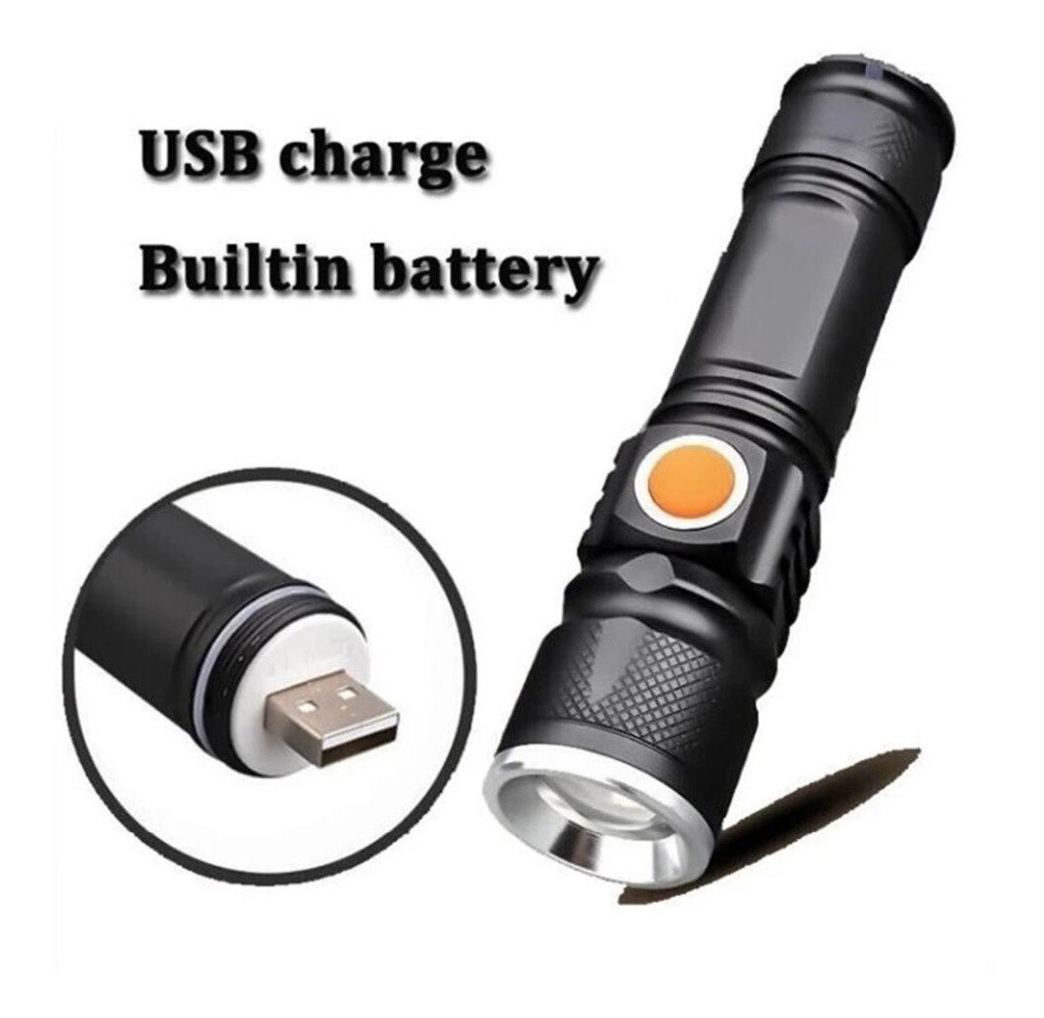LINTERNA LED CON ZOOM RECARGABLE PUERTO USB CON ALTO ALCANCE CON TAPA - 4