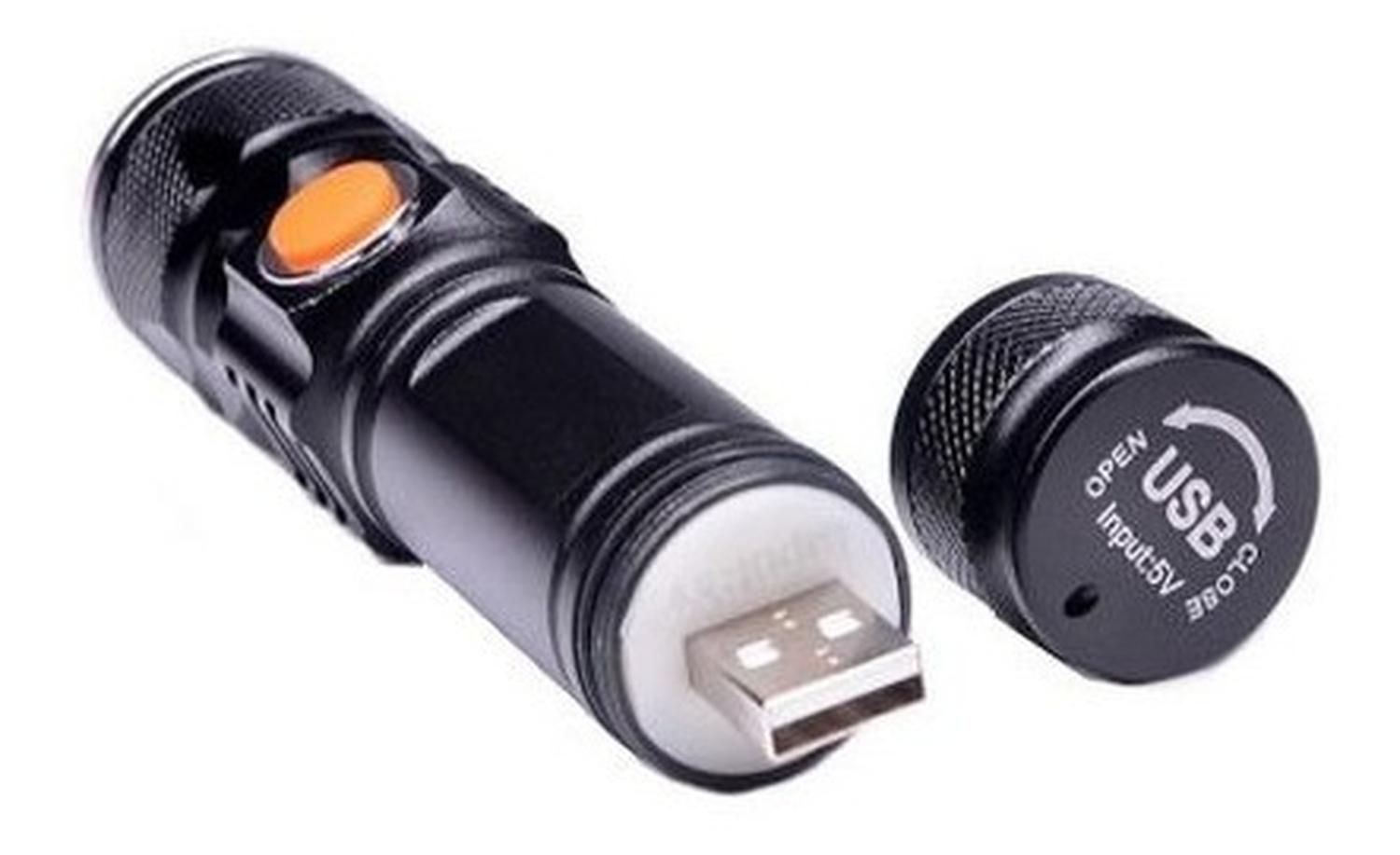 LINTERNA LED CON ZOOM RECARGABLE PUERTO USB CON ALTO ALCANCE CON TAPA - 7