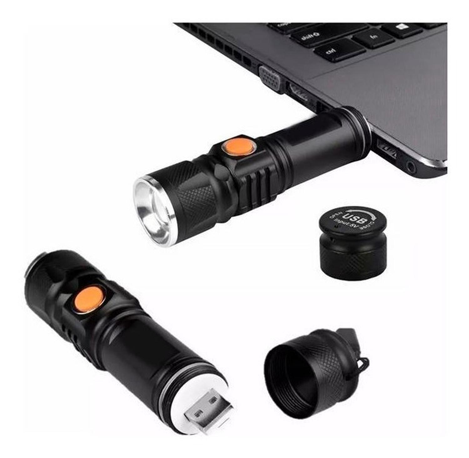 LINTERNA LED CON ZOOM RECARGABLE PUERTO USB CON ALTO ALCANCE CON TAPA - 8