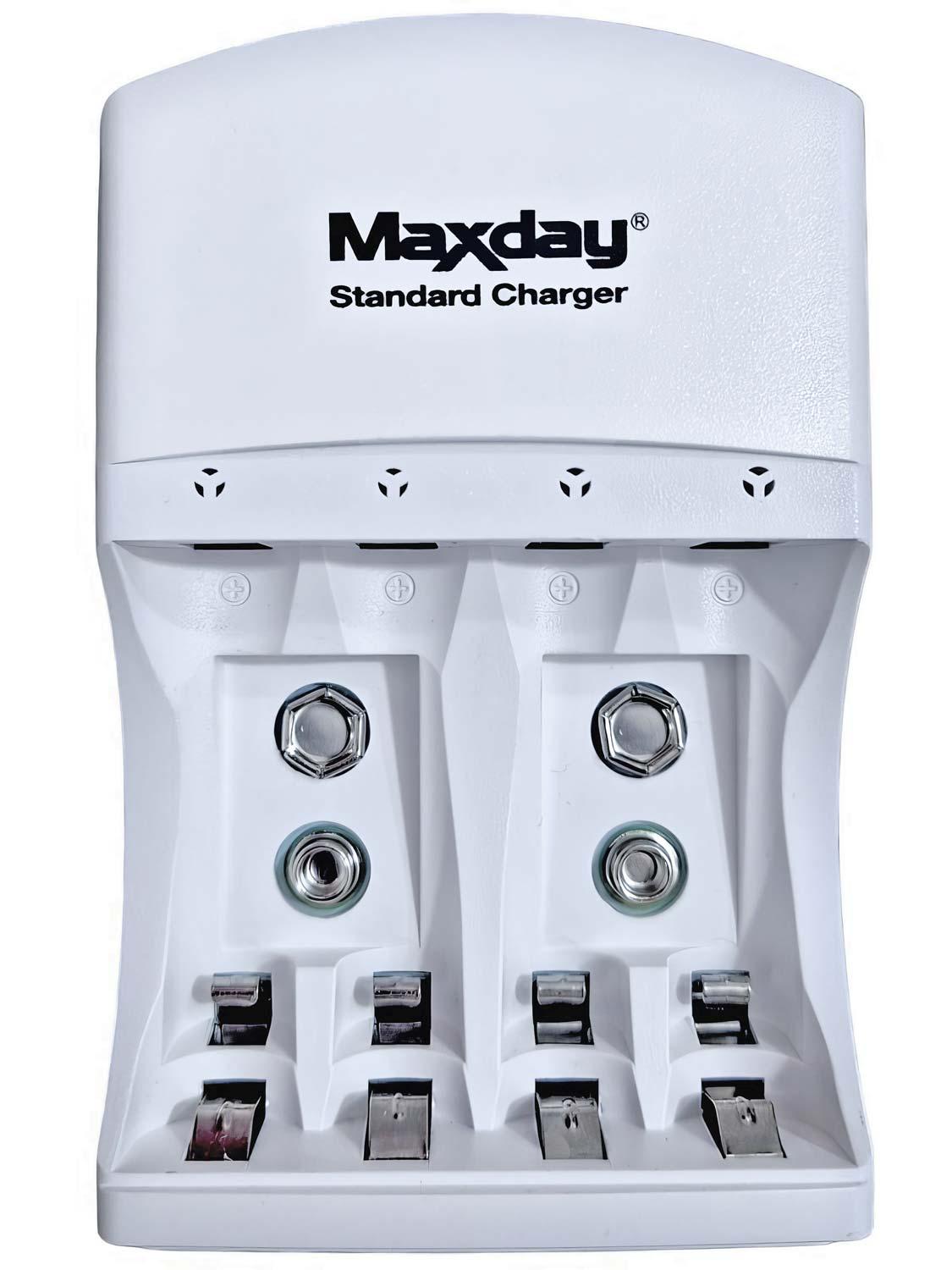 CARGADOR DE PILAS RECARGABLES AA AAA Y BATERIAS DE 9V MAXDAY PARA 4 PILAS - 1