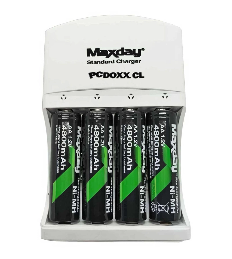 CARGADOR DE PILAS RECARGABLES AAA AA Y BATERIAS DE 9V MAXDAY CARGADOR CON 4 PILAS - 1