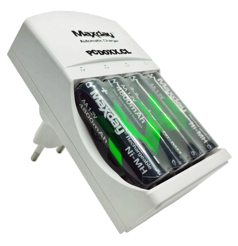 CARGADOR DE PILAS RECARGABLES AAA AA Y BATERIAS DE 9V MAXDAY CARGADOR CON 4 PILAS - 2