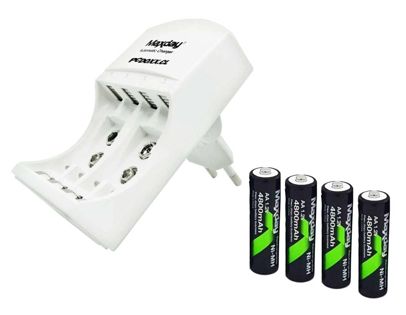 CARGADOR DE PILAS RECARGABLES AAA AA Y BATERIAS DE 9V MAXDAY CARGADOR CON 4 PILAS - 3
