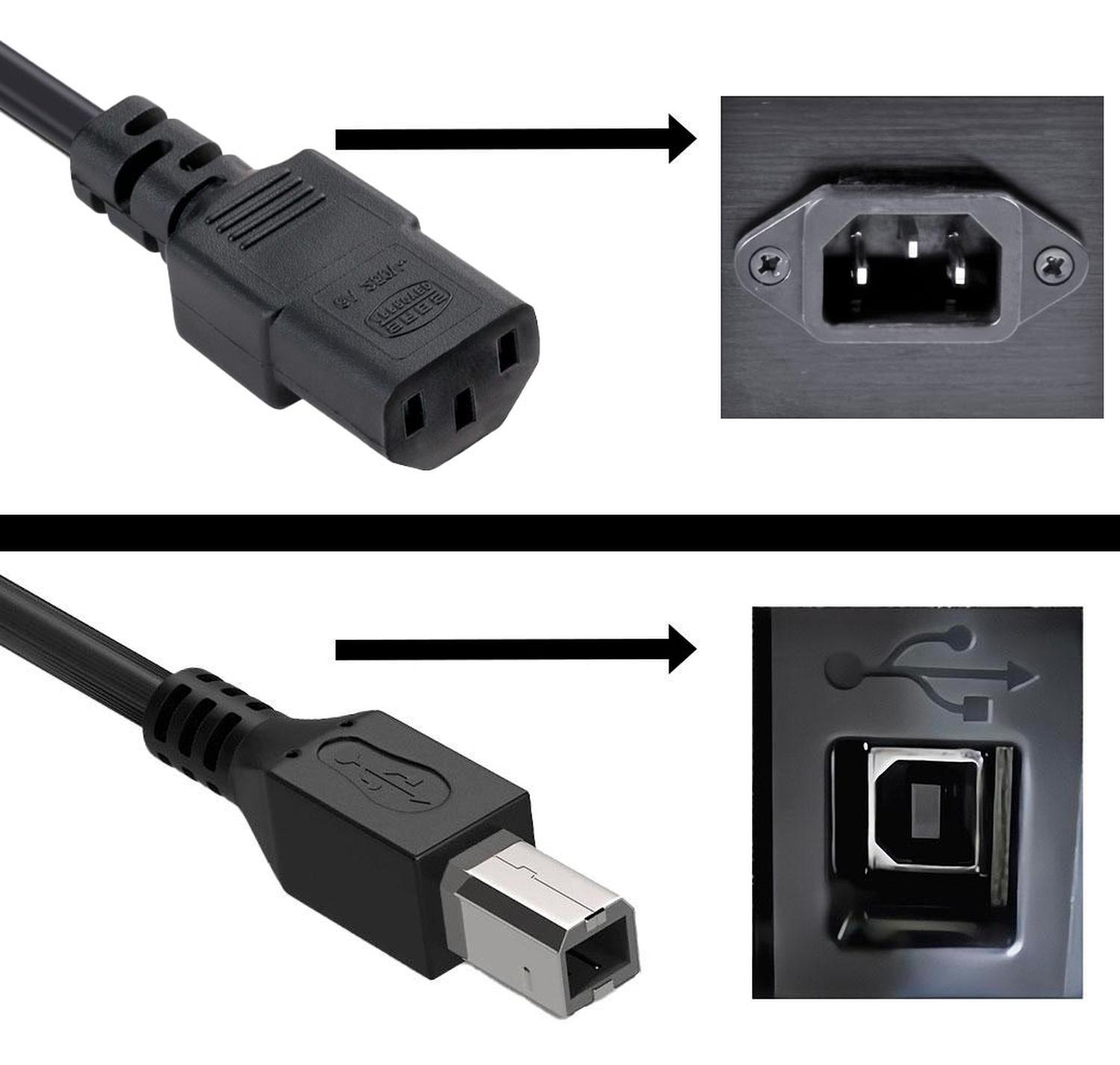 SET CABLE PODER Y USB IMPRESORA PARA HP CANON EPSON BROTHER 3P PODER PC Y USB - 3