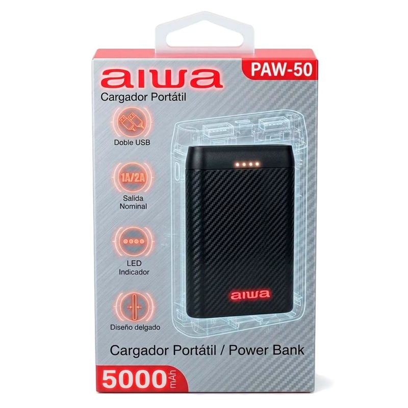 CARGADOR POWER BANK PORTATIL USB BATERIA RECARGABLE EXTERNA AIWA PAW50 - 5
