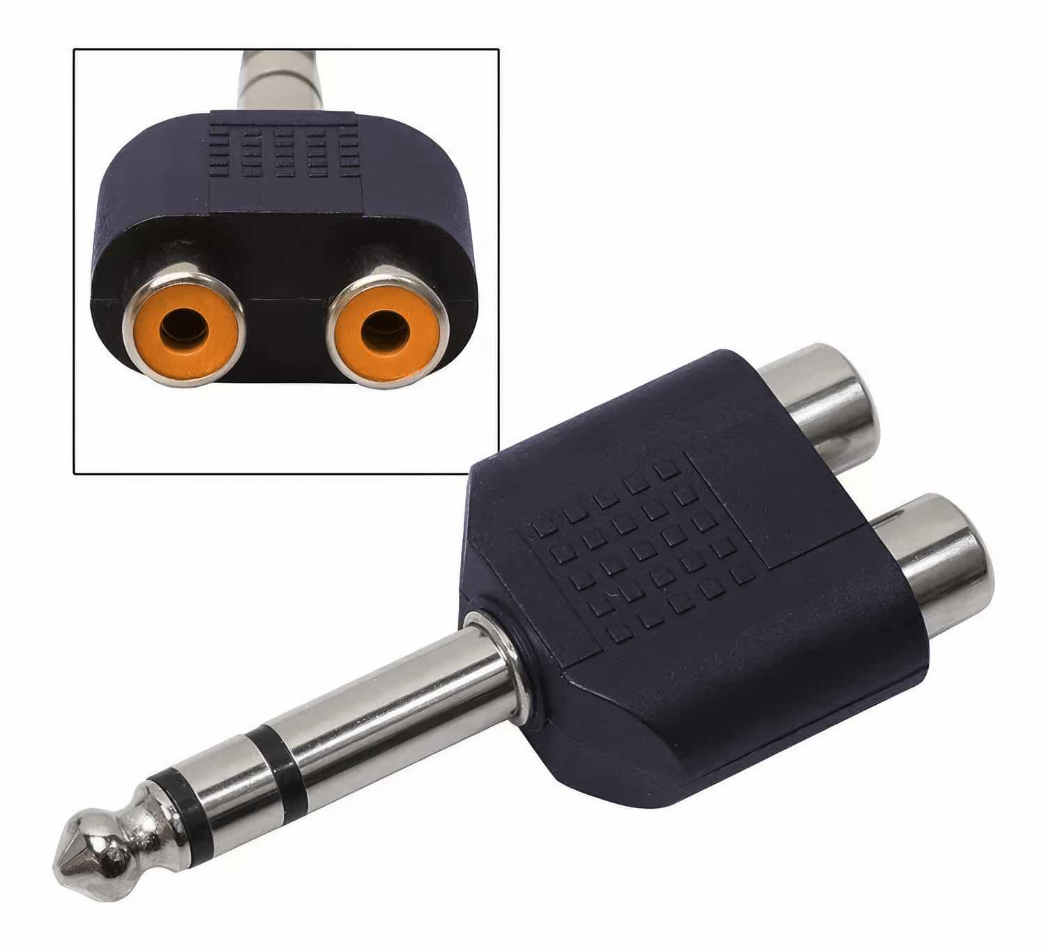 ADAPTADOR JACK 6.5 AUDIO PLUG 6.3 MM MACHO 2 RCA HEMBRA CONECTOR 6.3 A 2 RCA - 2
