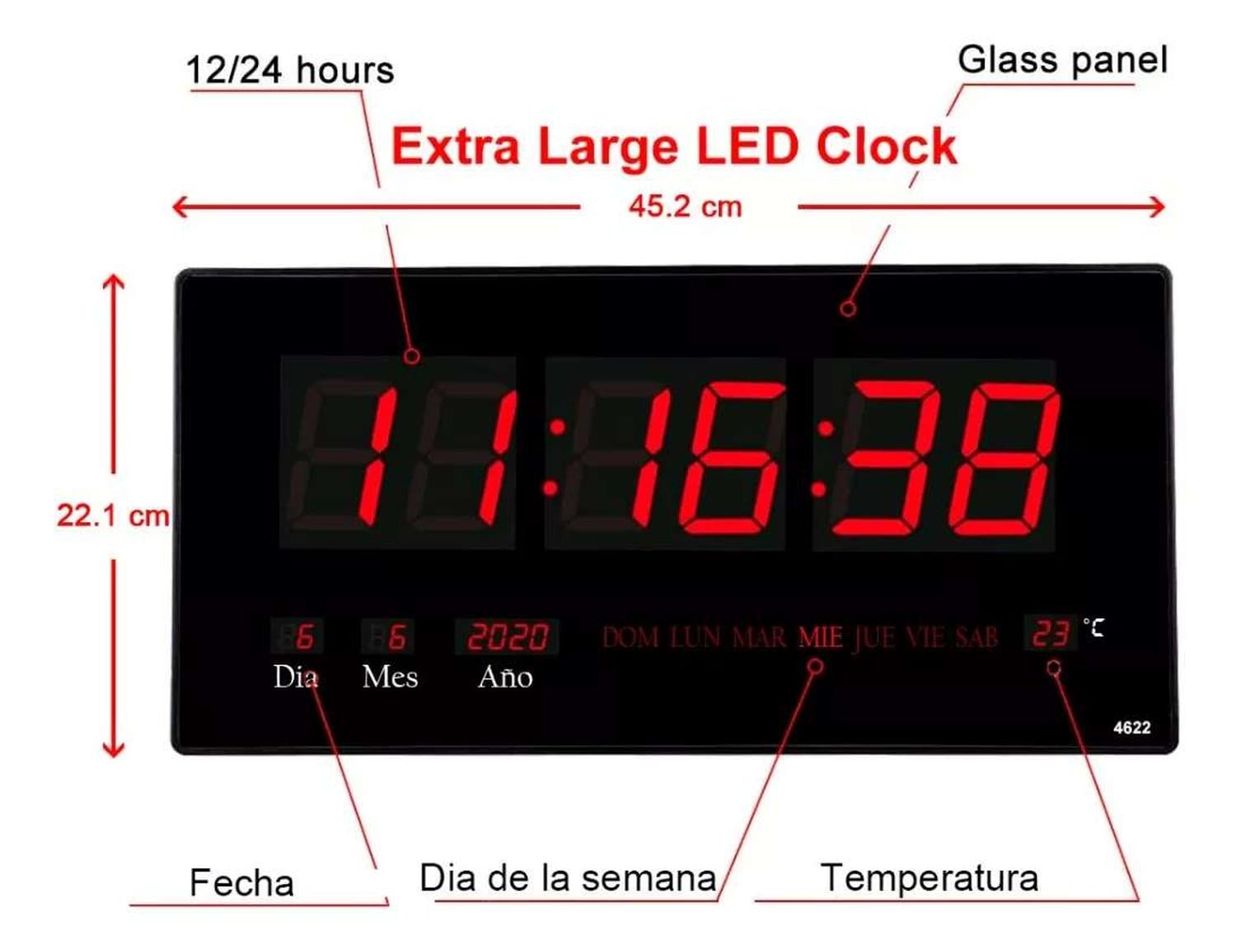 RELOJ DIGITAL LUZ LED PARED MURAL ILUMINADO OFICINA LIVING BIG 4622 - 2