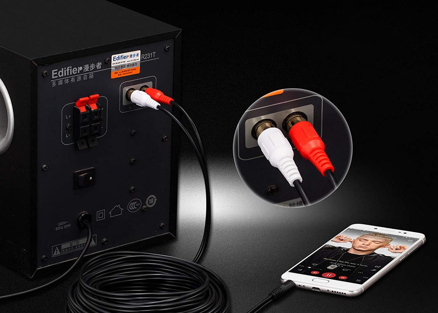 CABLE DE AUDIO AUXILIAR PLUG JACK AUDIFONO 3.5 A 2 RCA 2X1 2X1 1.5 METROS - 2
