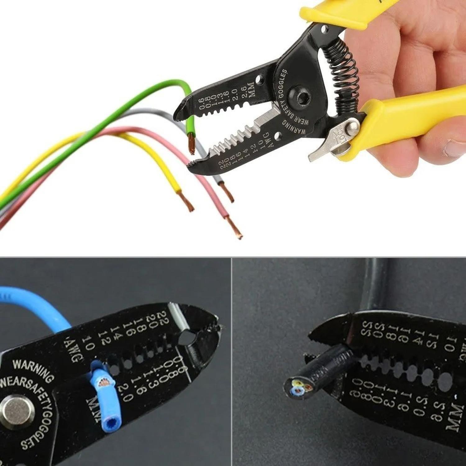 ALICATE PELA CABLES CORTA HERRAMIENTA PINZA DESCHAQUETADOR PELACABLE AMARILLO - 4