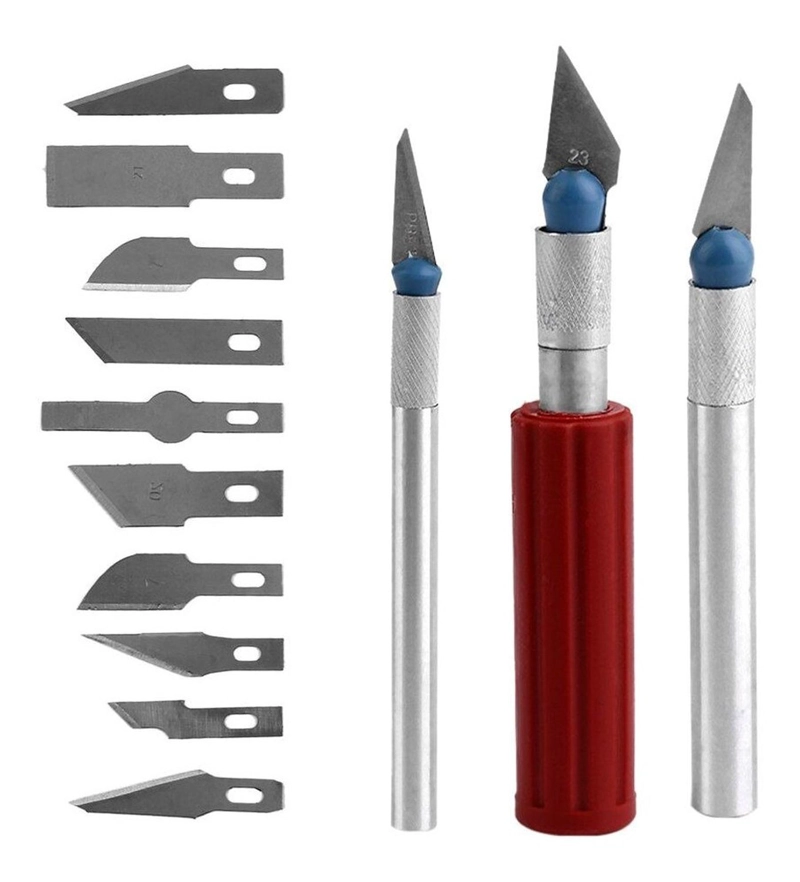 BISTURI CORTANTE TIPO LAPIZ CON CUCHILLAS METAL MANUALIDADES SET 13 PIEZAS - 1