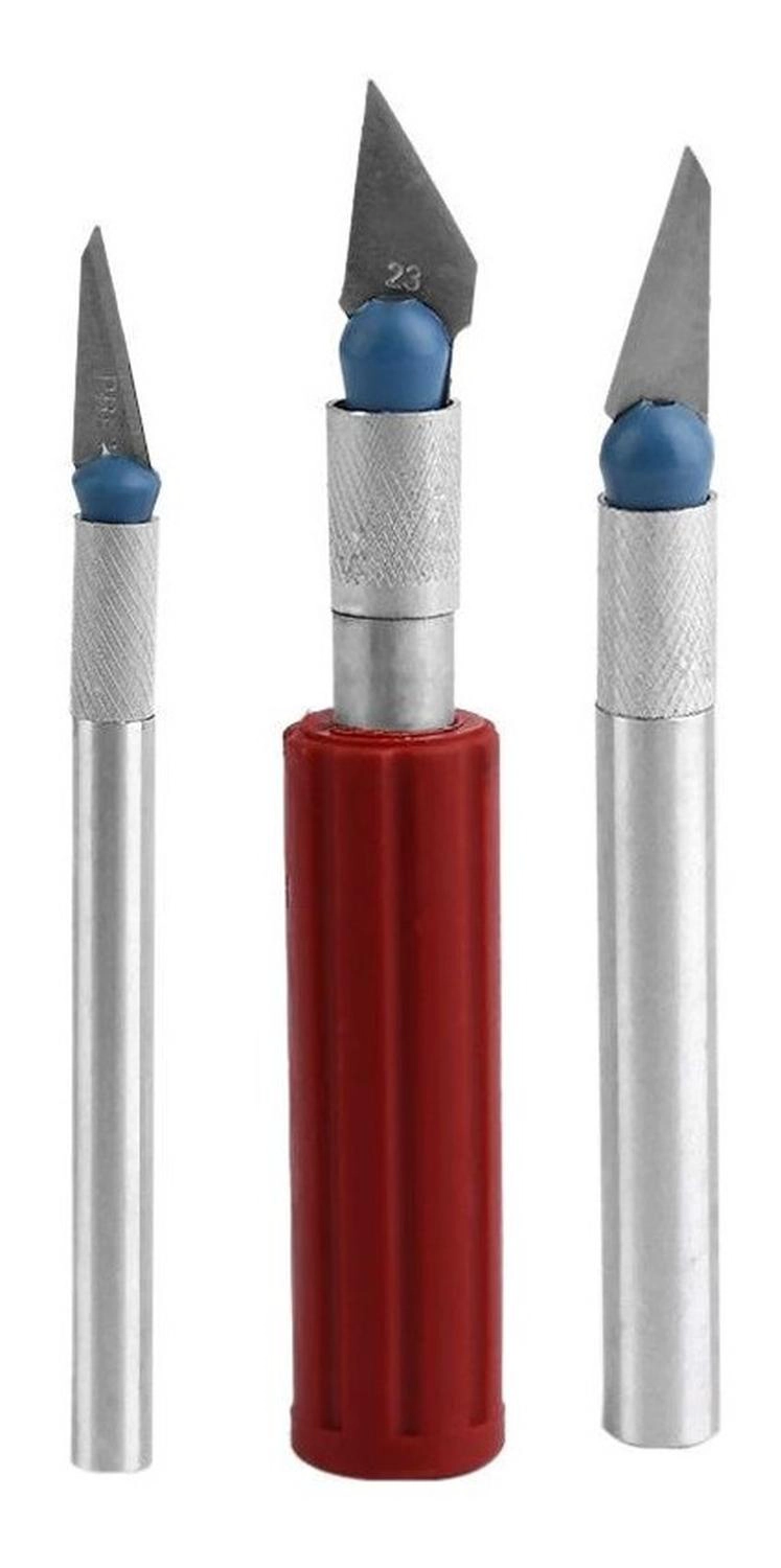 BISTURI CORTANTE TIPO LAPIZ CON CUCHILLAS METAL MANUALIDADES SET 13 PIEZAS - 3