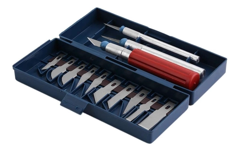 BISTURI CORTANTE TIPO LAPIZ CON CUCHILLAS METAL MANUALIDADES SET 13 PIEZAS - 4