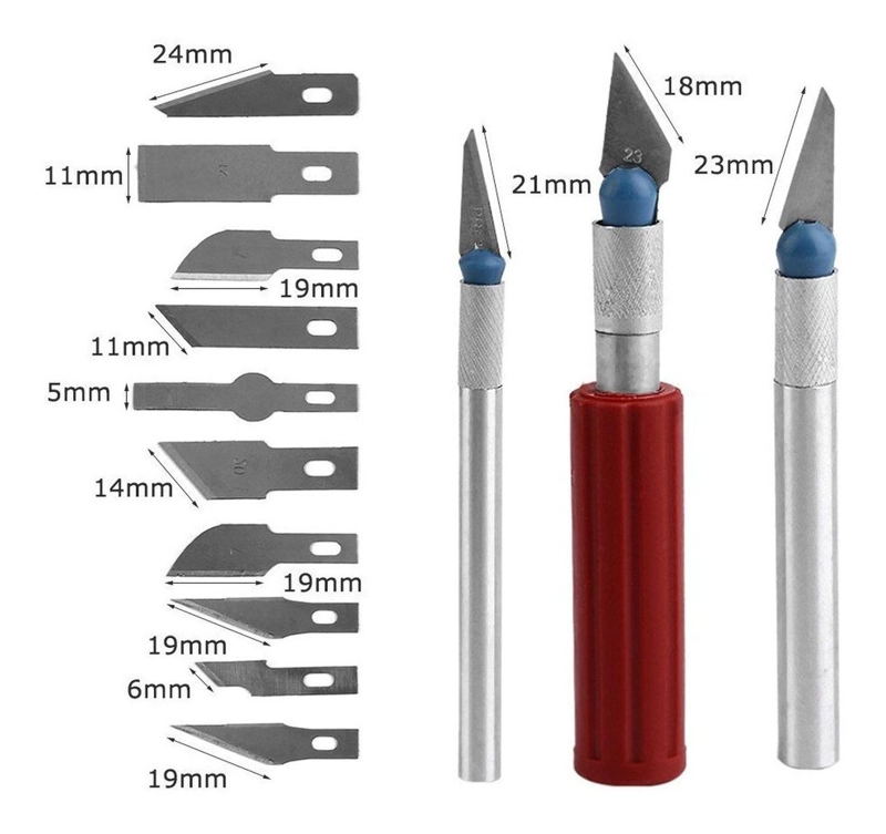 BISTURI CORTANTE TIPO LAPIZ CON CUCHILLAS METAL MANUALIDADES SET 13 PIEZAS - 7