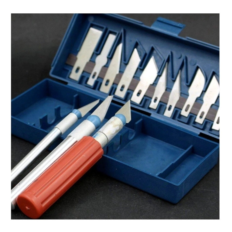 BISTURI CORTANTE TIPO LAPIZ CON CUCHILLAS METAL MANUALIDADES SET 13 PIEZAS - 9