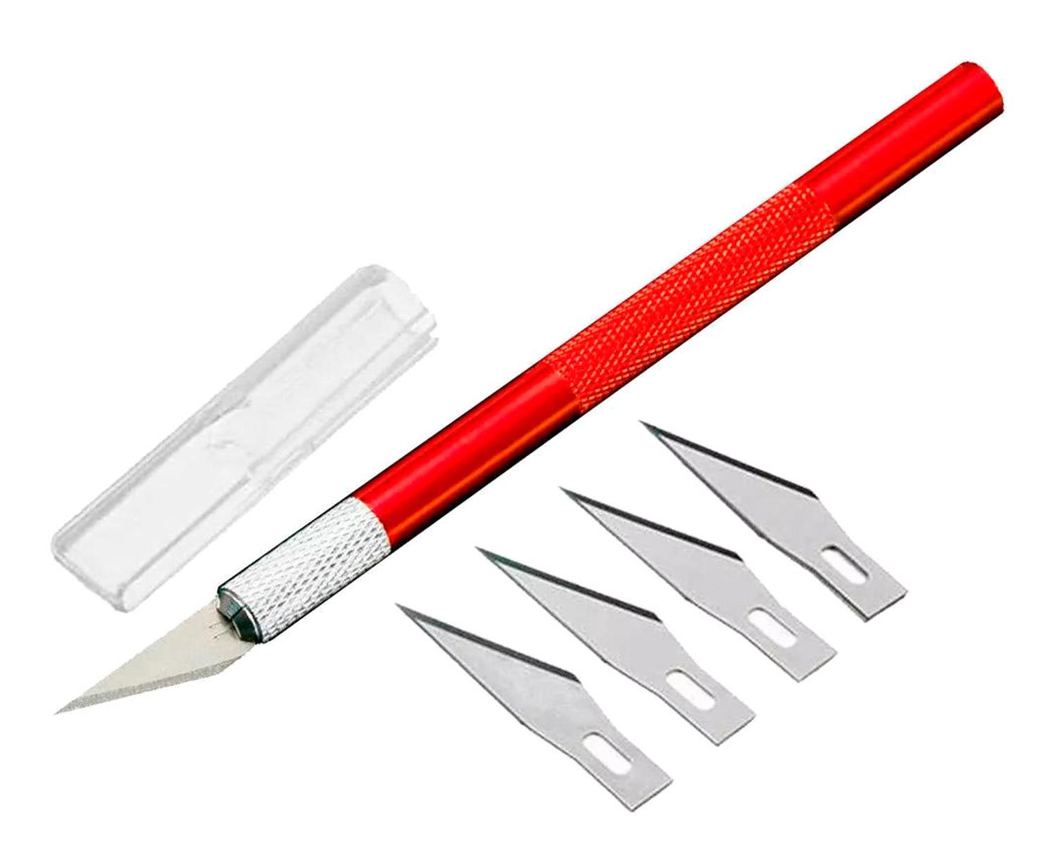 BISTURI CORTANTE TIPO LAPIZ CON CUCHILLAS METAL MANUALIDADES ROJO - 1