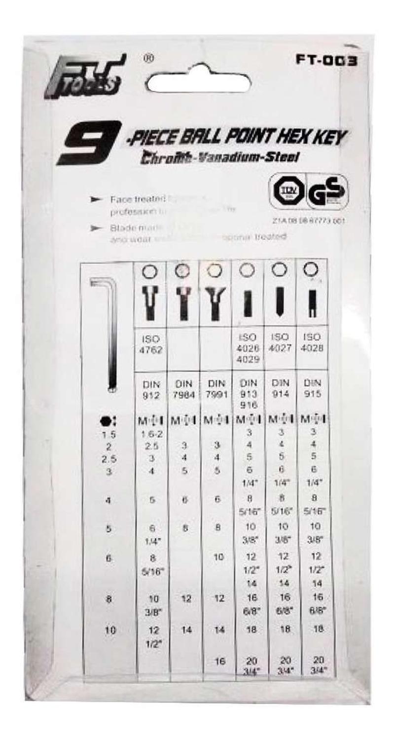 SET HERRAMIENTA LLAVES ALLEN HEXAGONAL PUNTA REDONDA 9PCS 003 - 5