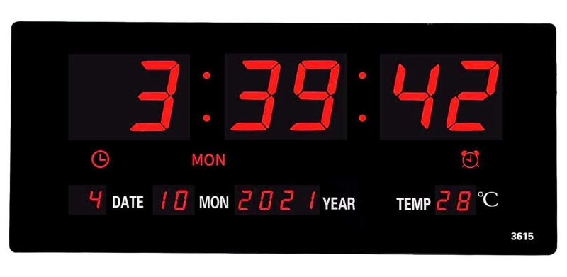 RELOJ DIGITAL LUZ LED PARED MURAL ILUMINADO NUMEROS ROJOS MEDIANO - 1