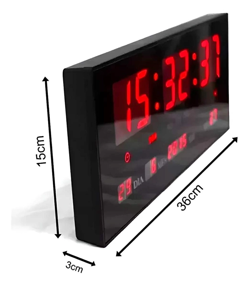 RELOJ DIGITAL LUZ LED PARED MURAL ILUMINADO NUMEROS ROJOS MEDIANO - 2