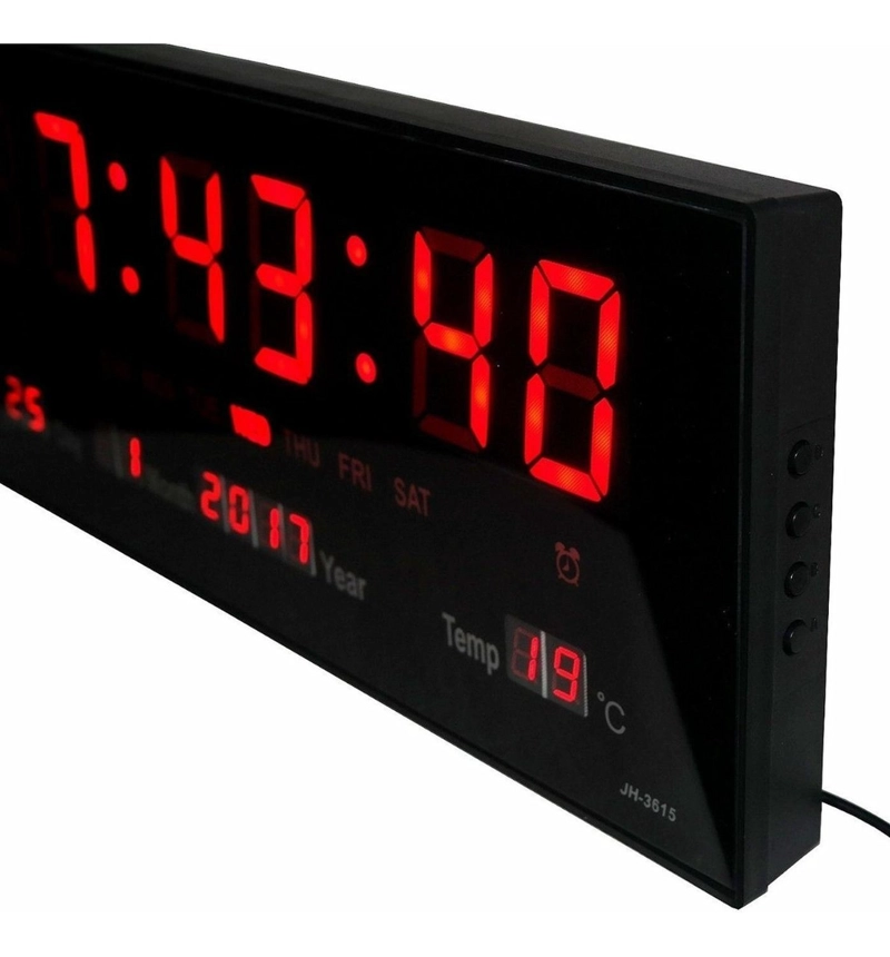 RELOJ DIGITAL LUZ LED PARED MURAL ILUMINADO NUMEROS ROJOS MEDIANO - 3
