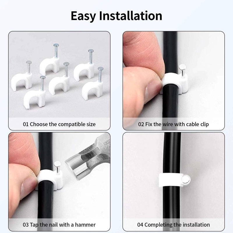25X GRAMPA GRAPA CLAVO PARA CABLE DE RED CAT6 COAXIAL PINZA 25X BLANCO - 4