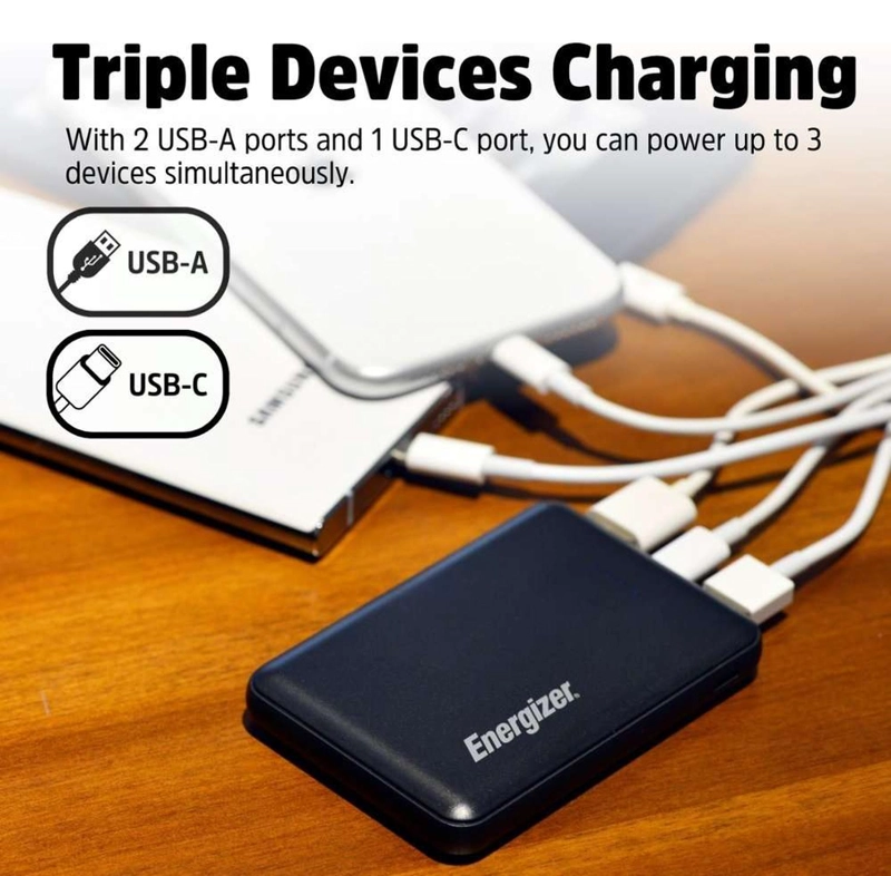 CARGADOR PORTATIL USB POWER BANK BATERIA EXTERNA RECARGABLE ENERGIZER 2 USB 1 USB TIPO-C - 4