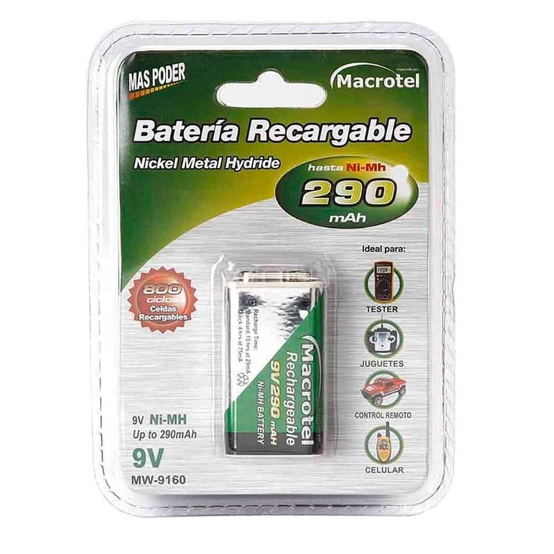BATERIA 9V PILA JUGUETES TESTER CONTROL REMOTO MACROTEL - 1