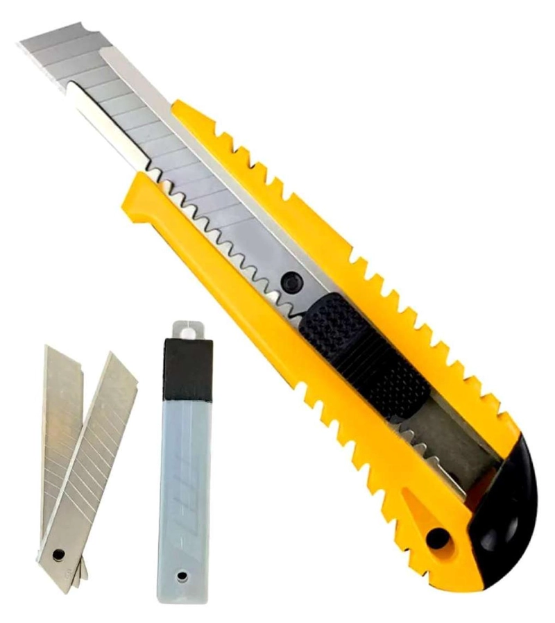 CORTA CARTON CUTTER CARTONERO RETRACTIL PAPELERIA CORTANTE CARTONERO + CAJA REPUESTO COLOR AL AZAR - 1