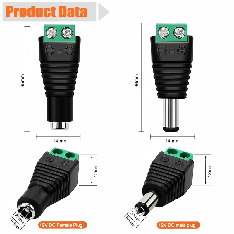 CONECTOR TERMINAL PODER 5.5X2.1MM JACK CAMARAS TIRAS LED PAR PLUG DC ARMAR - 9