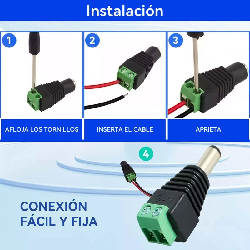 CONECTOR TERMINAL PODER 5.5X2.1 MACHO JACK CAMARAS TIRA LED MACHO DC ENERGIA - 7