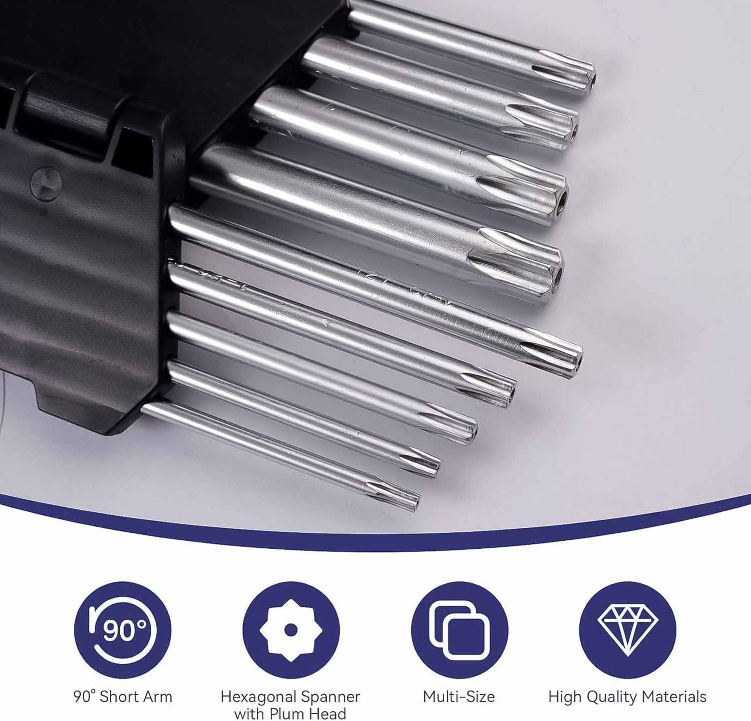 SET HERRAMIENTA DE LLAVES PUNTA ESTRELLA TORX HEXAGONAL 9PCS T009 - 3