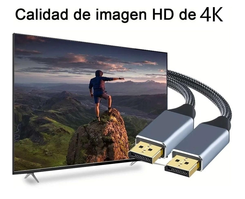 CABLE ADAPTADOR DISPLAYPORT 4K MACHO REFORZADO MONITOR PC CORDON GRUESO - 8