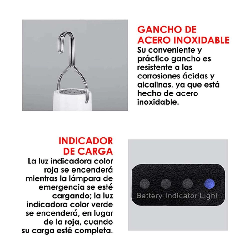 AMPOLLETA LED CAMPING RECARGABLE USB SOLAR GANCHO LUZ LED - 6