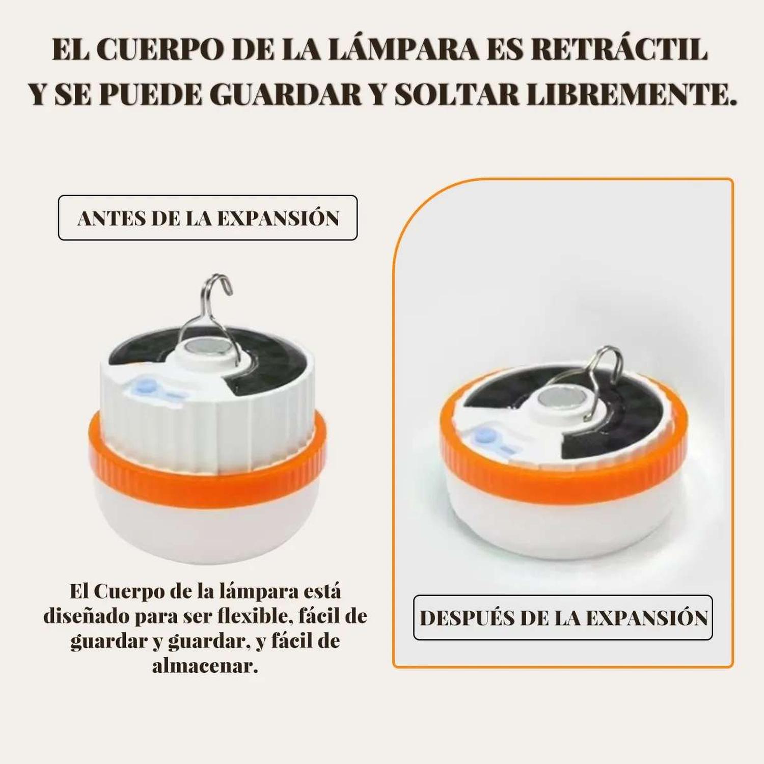 LINTERNA CAMPING LAMPARA SOLAR RECARGABLE USB TIPO C PLEGABLE IMAN COLOR AL AZAR - 4