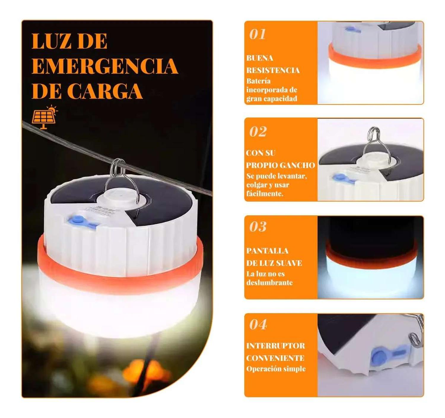 LINTERNA CAMPING LAMPARA SOLAR RECARGABLE USB TIPO C PLEGABLE IMAN COLOR AL AZAR - 5