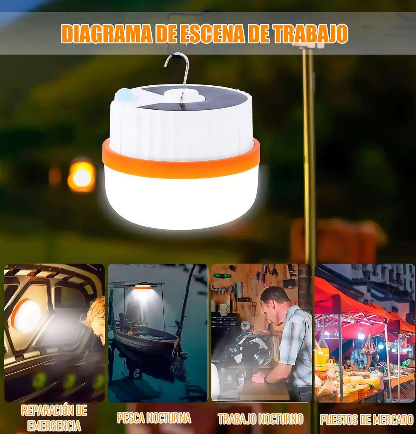 LINTERNA CAMPING LAMPARA SOLAR RECARGABLE USB TIPO C PLEGABLE IMAN COLOR AL AZAR - 6