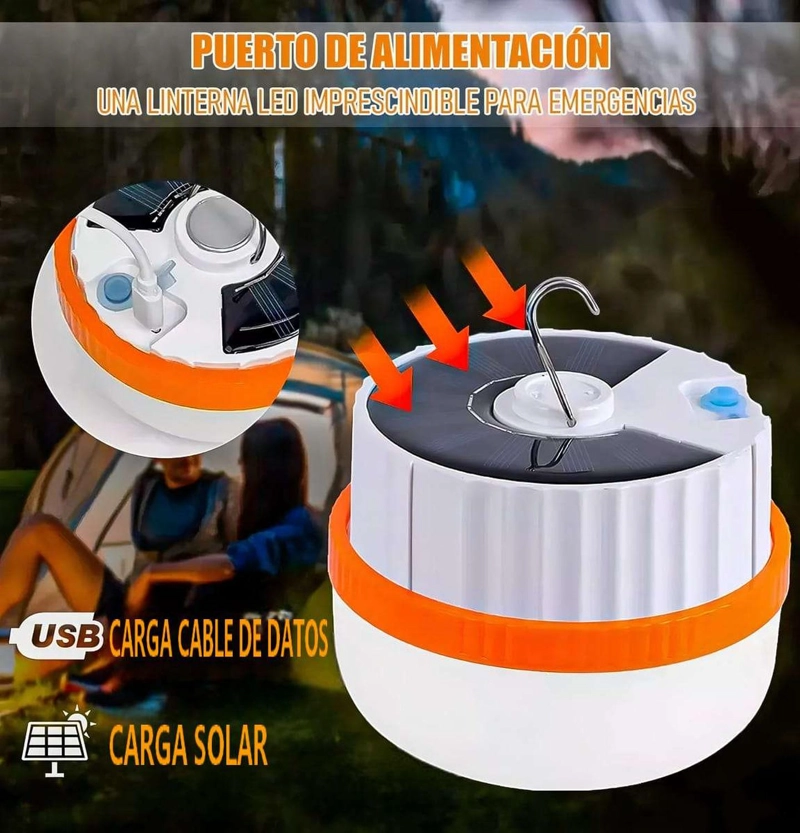 LINTERNA CAMPING LAMPARA SOLAR RECARGABLE USB TIPO C PLEGABLE IMAN COLOR AL AZAR - 7