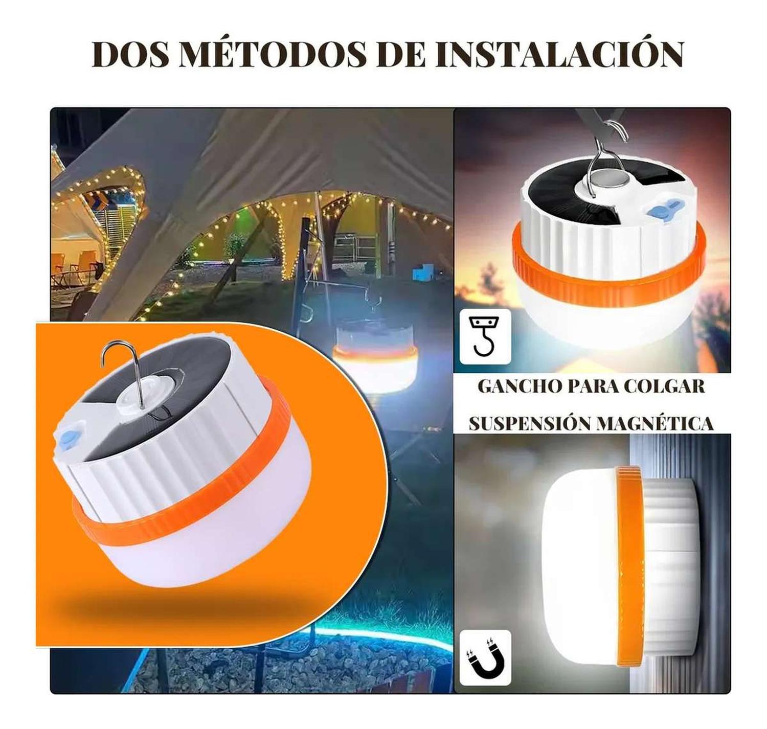 LINTERNA CAMPING LAMPARA SOLAR RECARGABLE USB TIPO C PLEGABLE IMAN COLOR AL AZAR - 8