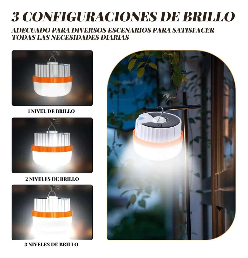LINTERNA CAMPING LAMPARA SOLAR RECARGABLE USB TIPO C PLEGABLE IMAN COLOR AL AZAR - 9