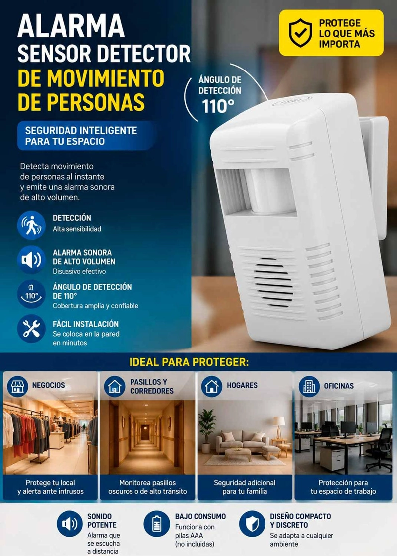 ALARMA SENSOR DETECTOR DE MOVIMIENTO PERSONA CLIENTE NEGOCIO COLOR AL AZAR - 4