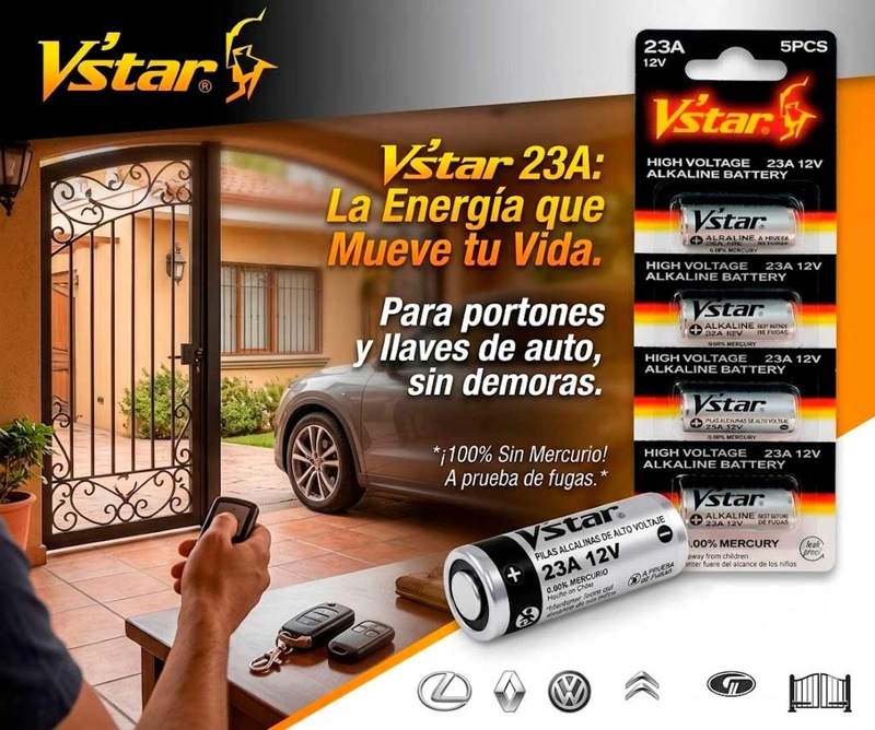 PILA 23A 12V PARA CONTROL VEHICULO AUTO ALARMA CASA TIMBRE VSTAR - 4
